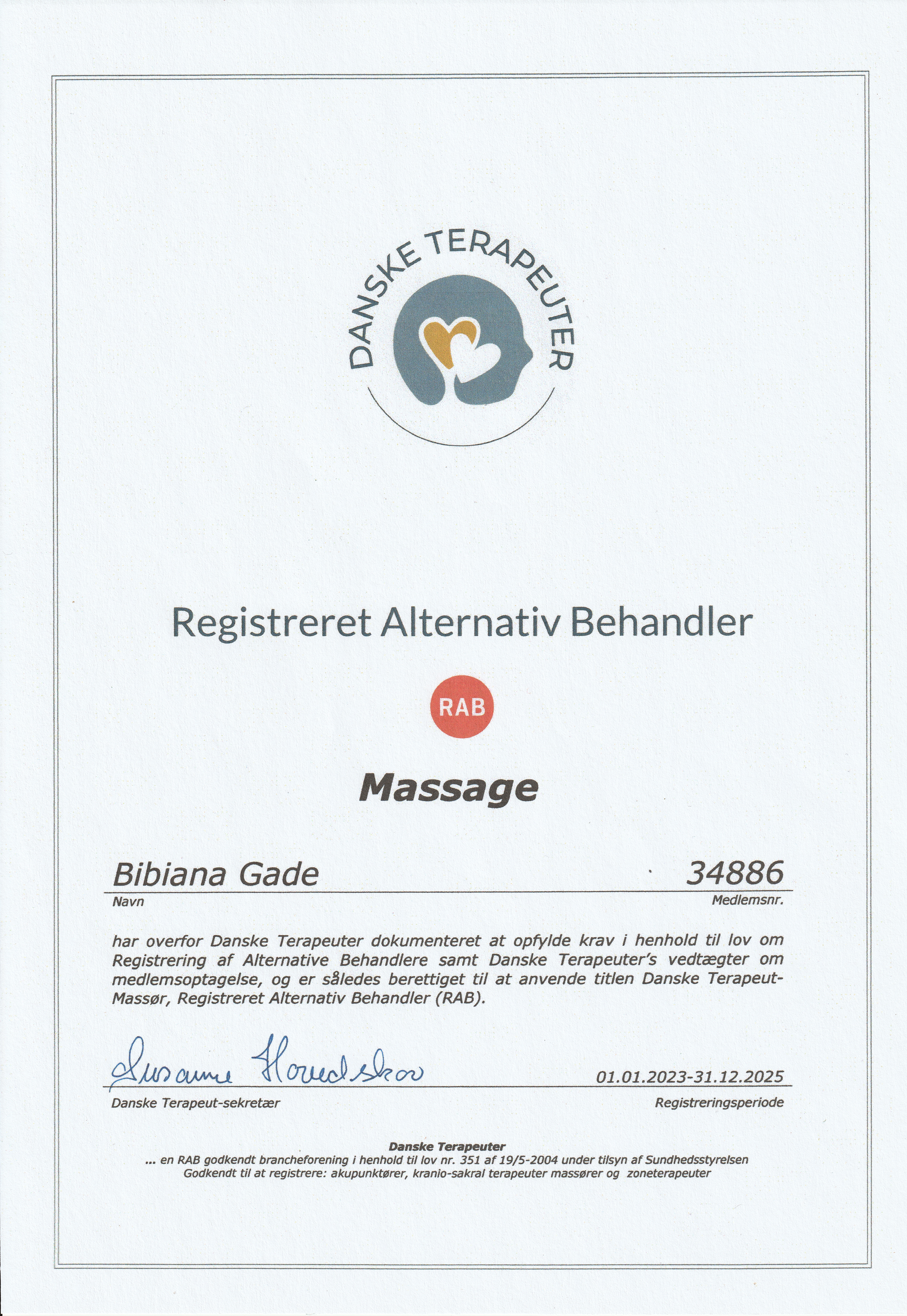 RAB-Godkendelse for massage gældende i 3 år